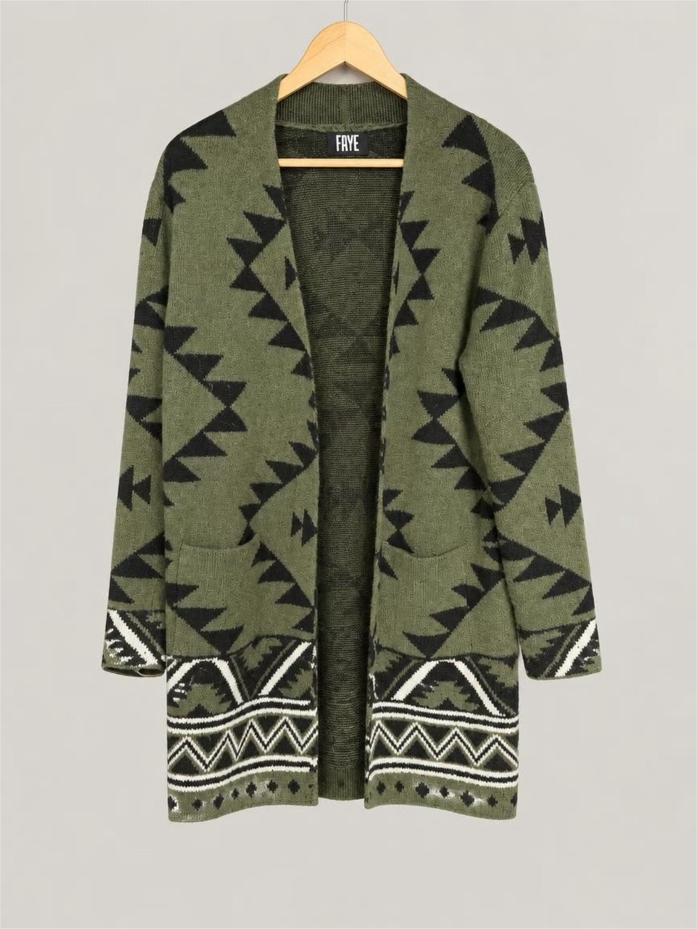 Frye Olive Green Aztec Open Cardigan Sweater